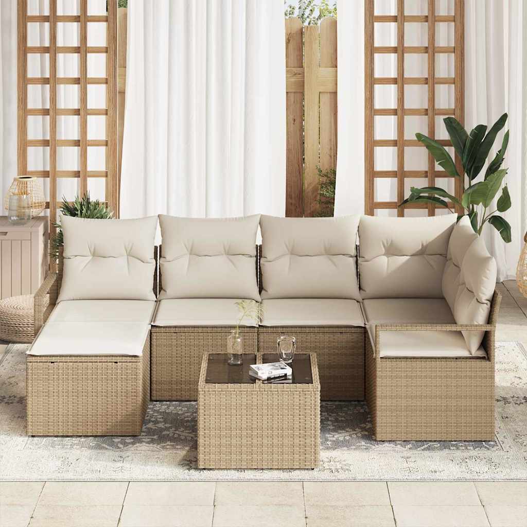 Sofa Sæt med pude 7 pcs Beige og creme polyrattan