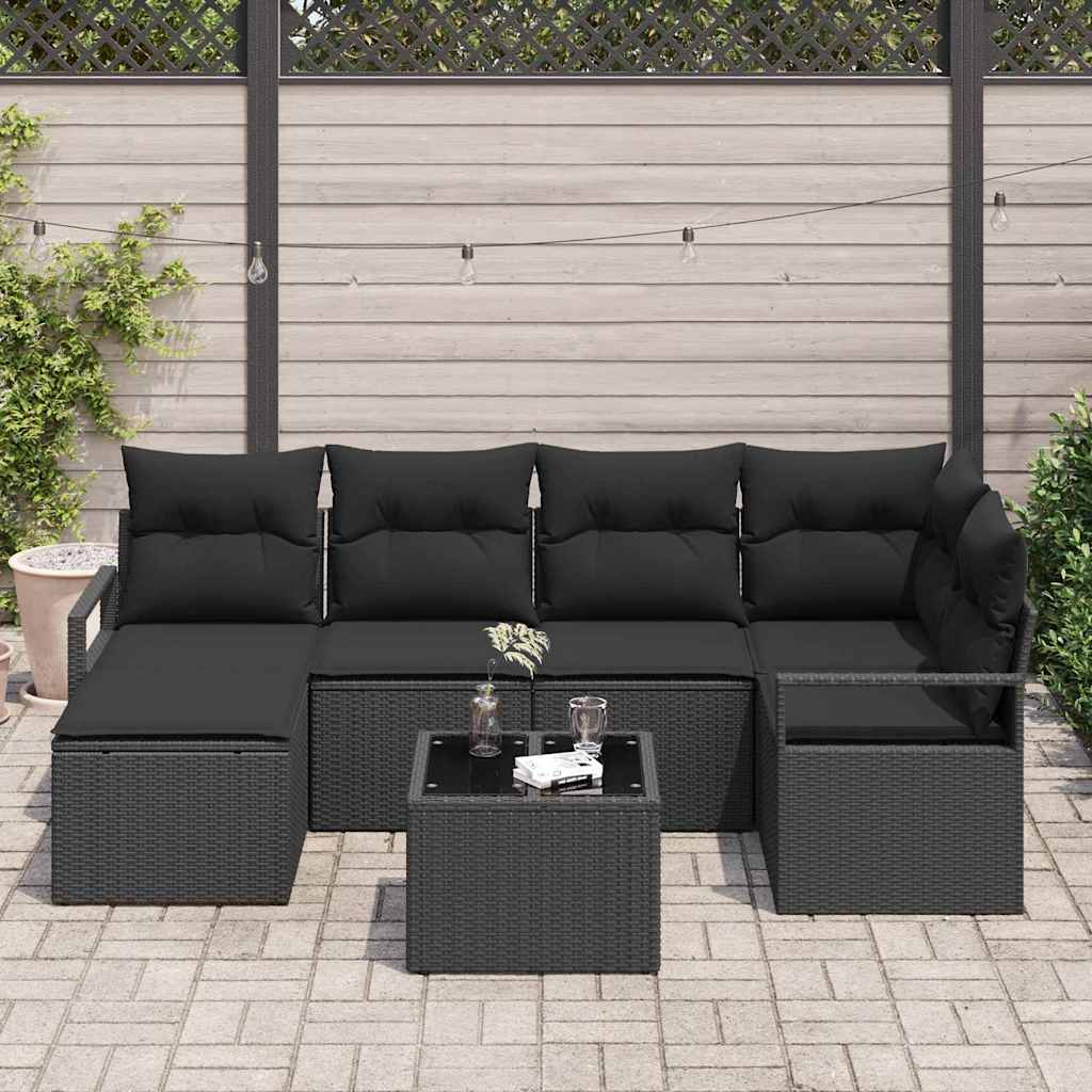 Sofa Sæt med pude med opbevaring 7 pcs Sort polyrattan
