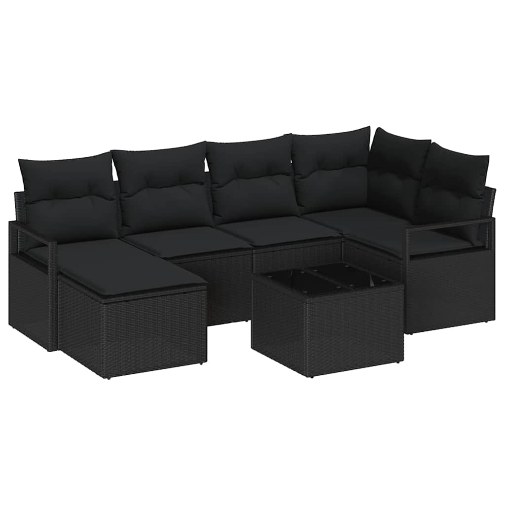 Sofa Sæt med pude med opbevaring 7 pcs Sort polyrattan