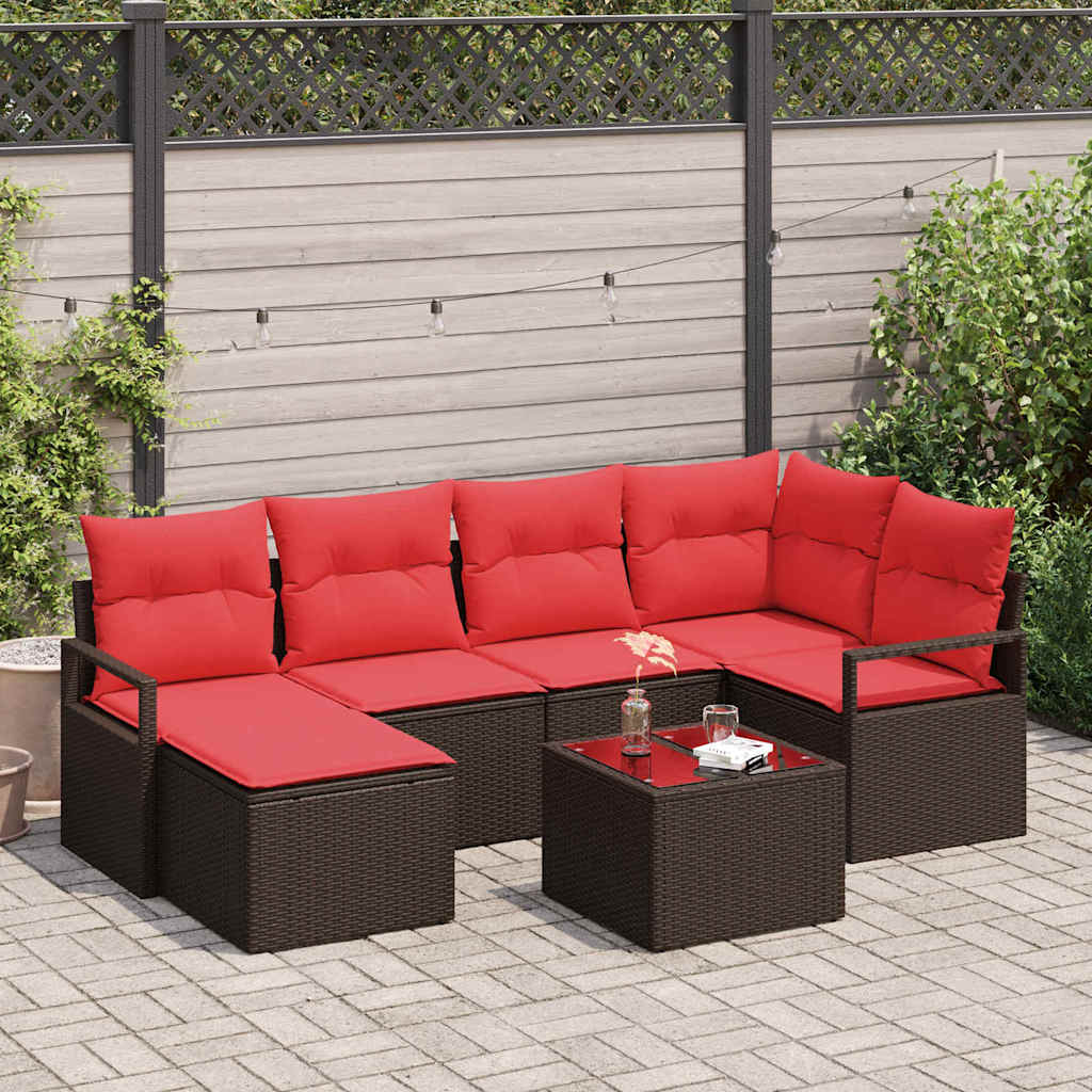 Sofa Sæt med pude med opbevaring 7 pcs Brun og Rød polyrattan