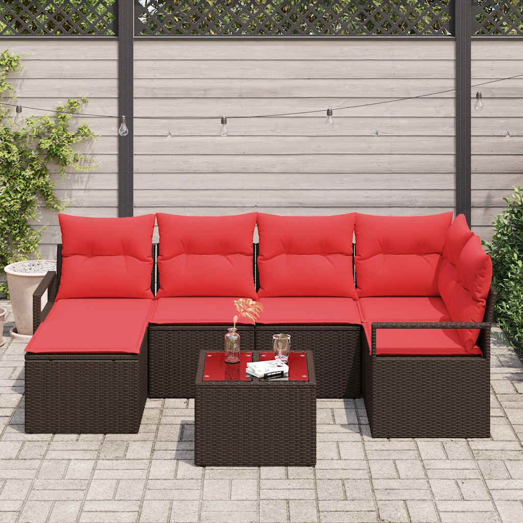 Sofa Sæt med pude med opbevaring 7 pcs Brun og Rød polyrattan