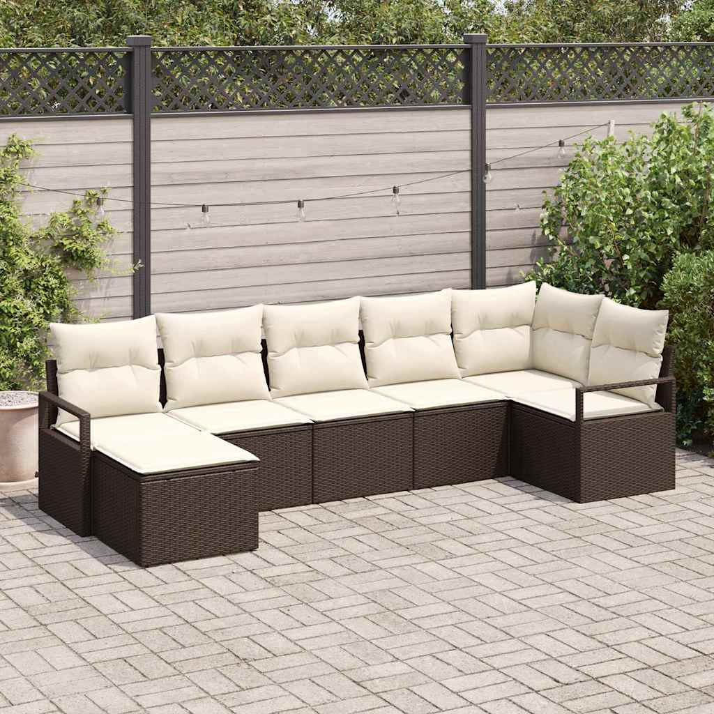 Sofa Sæt med pude med opbevaring 7 pcs Brun og Creme polyrattan