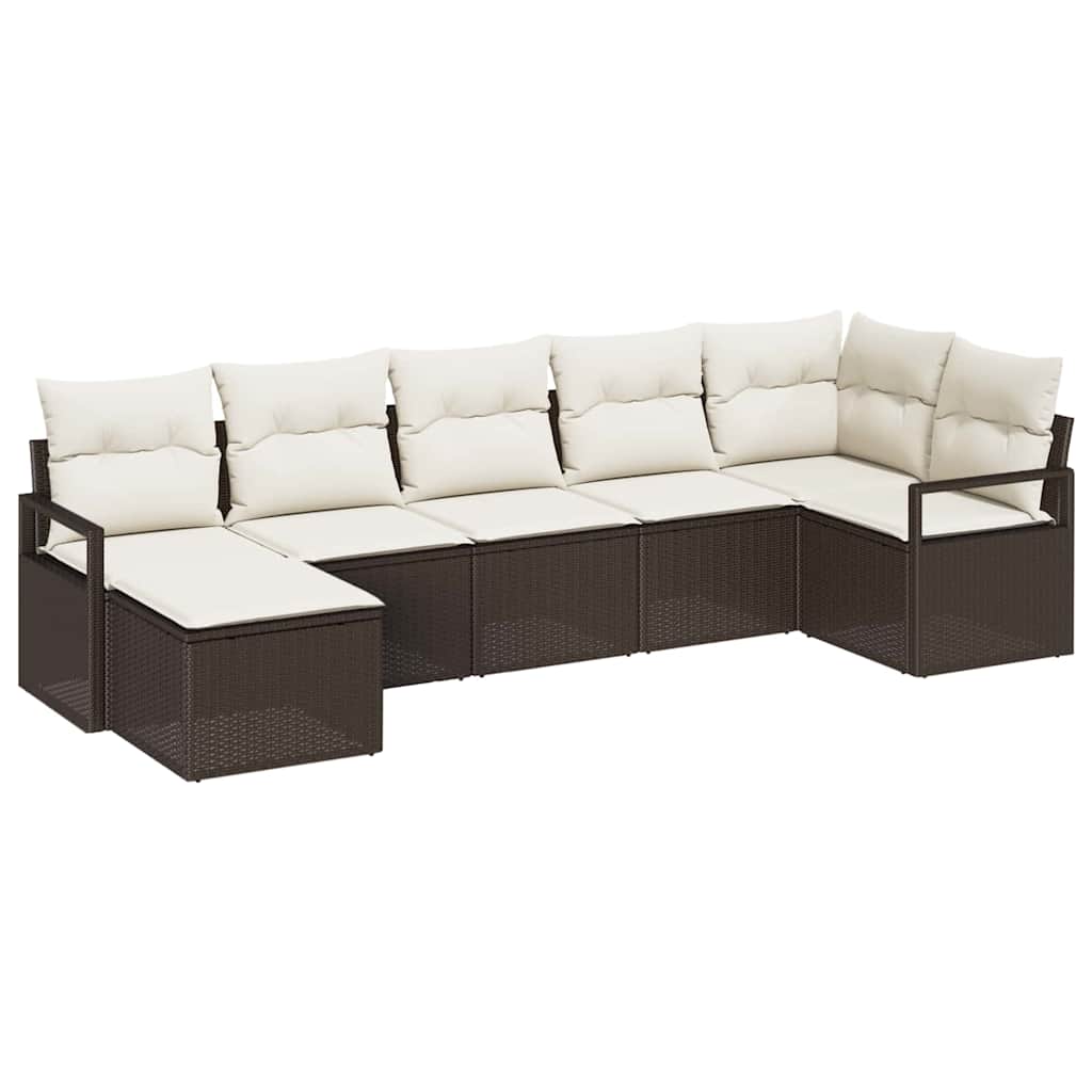 Sofa Sæt med pude med opbevaring 7 pcs Brun og Creme polyrattan