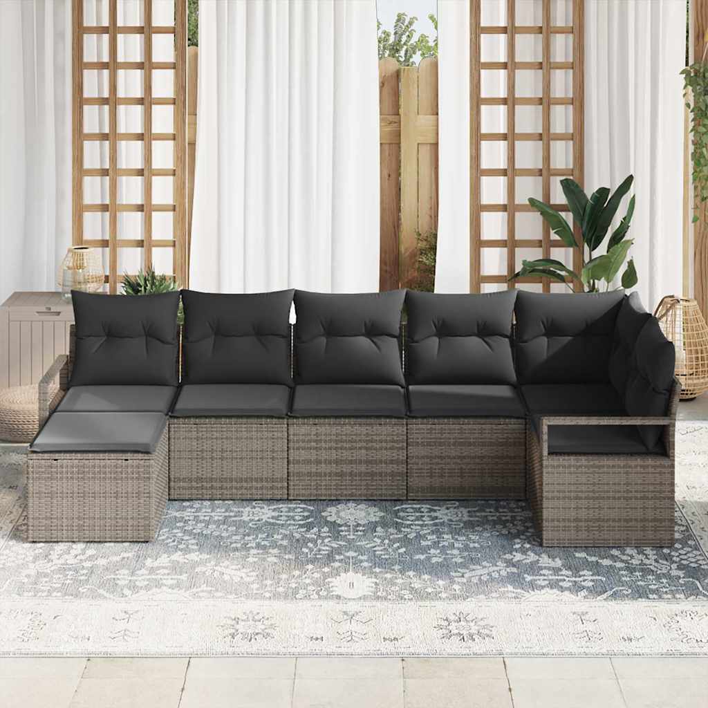 Sofa Sæt med pude med opbevaring 7 pcs Grå polyrattan