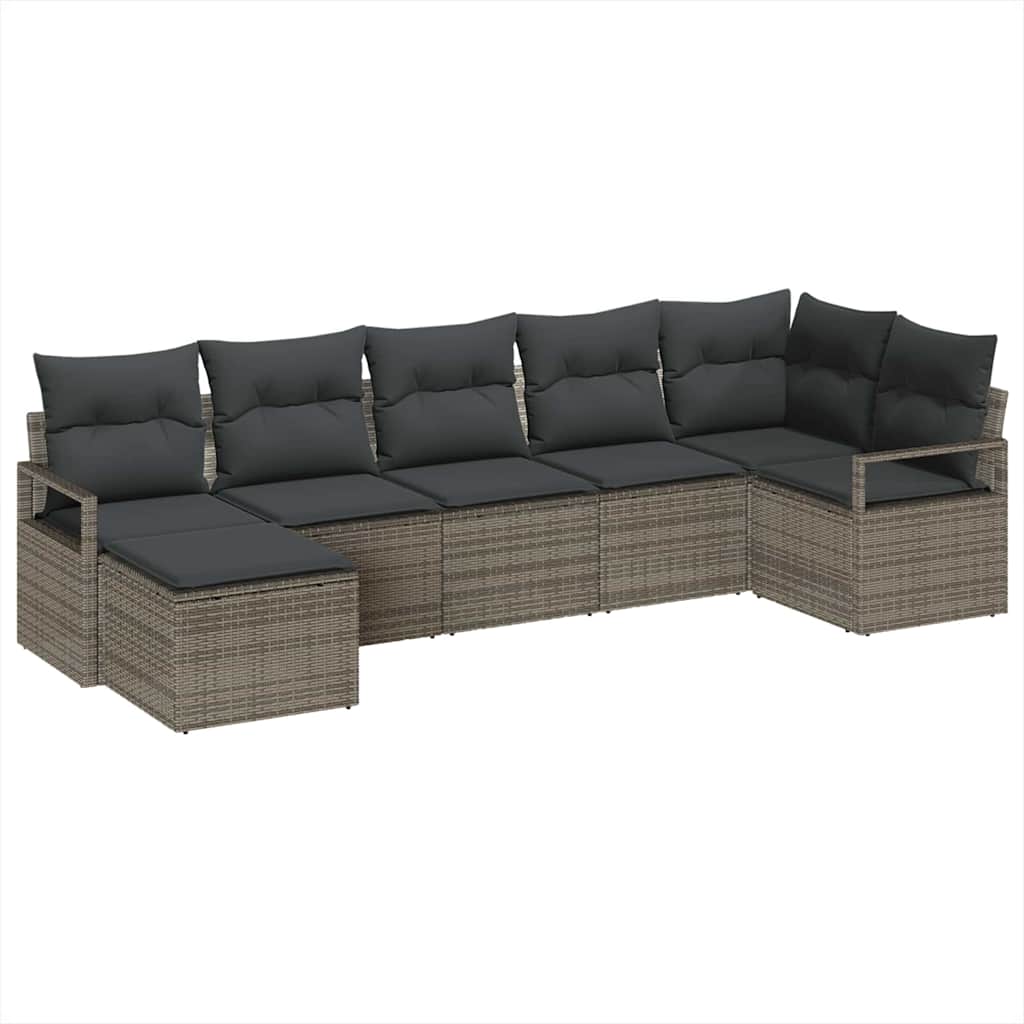 Sofa Sæt med pude med opbevaring 7 pcs Grå polyrattan
