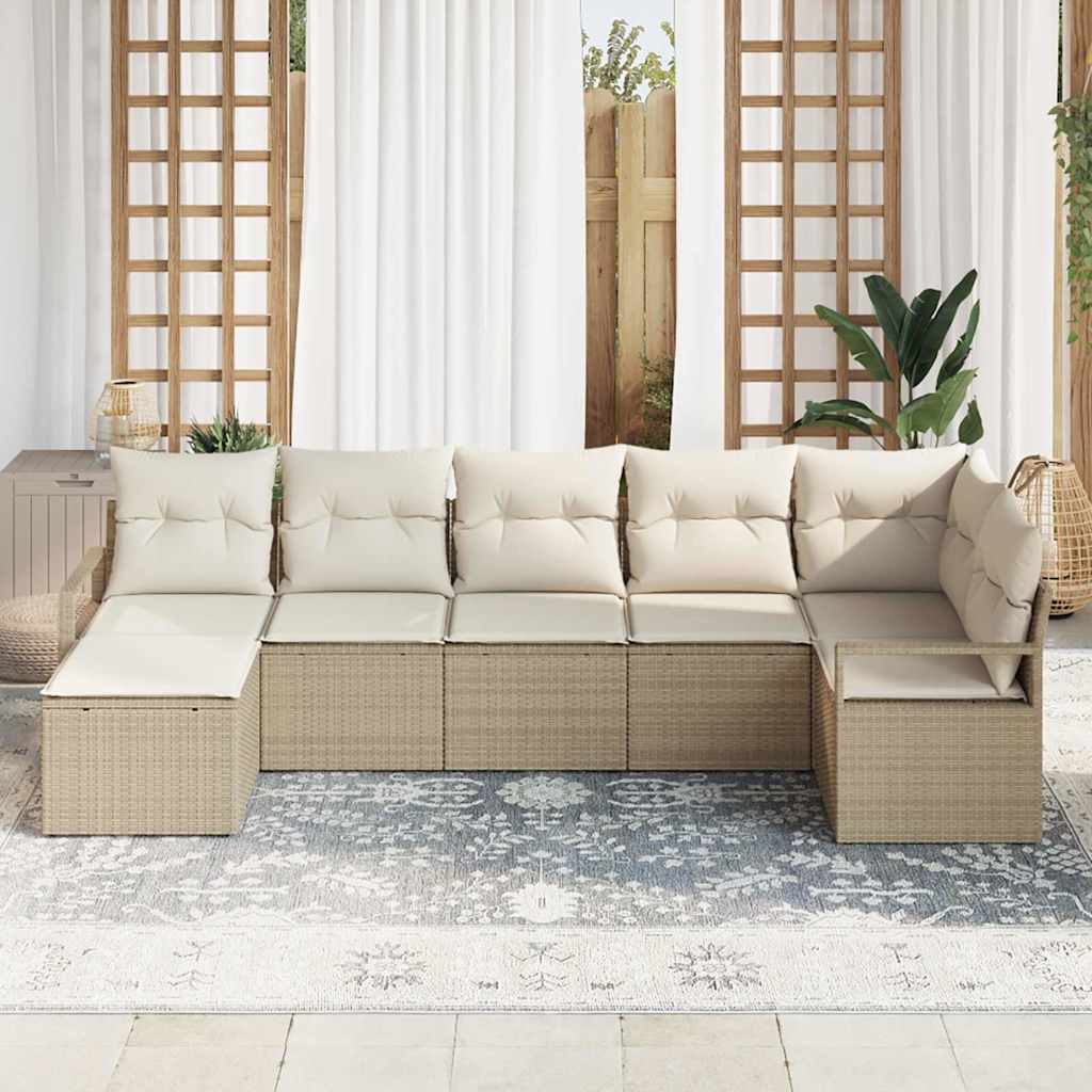 Sofa Sæt med pude 7 pcs Beige og creme polyrattan