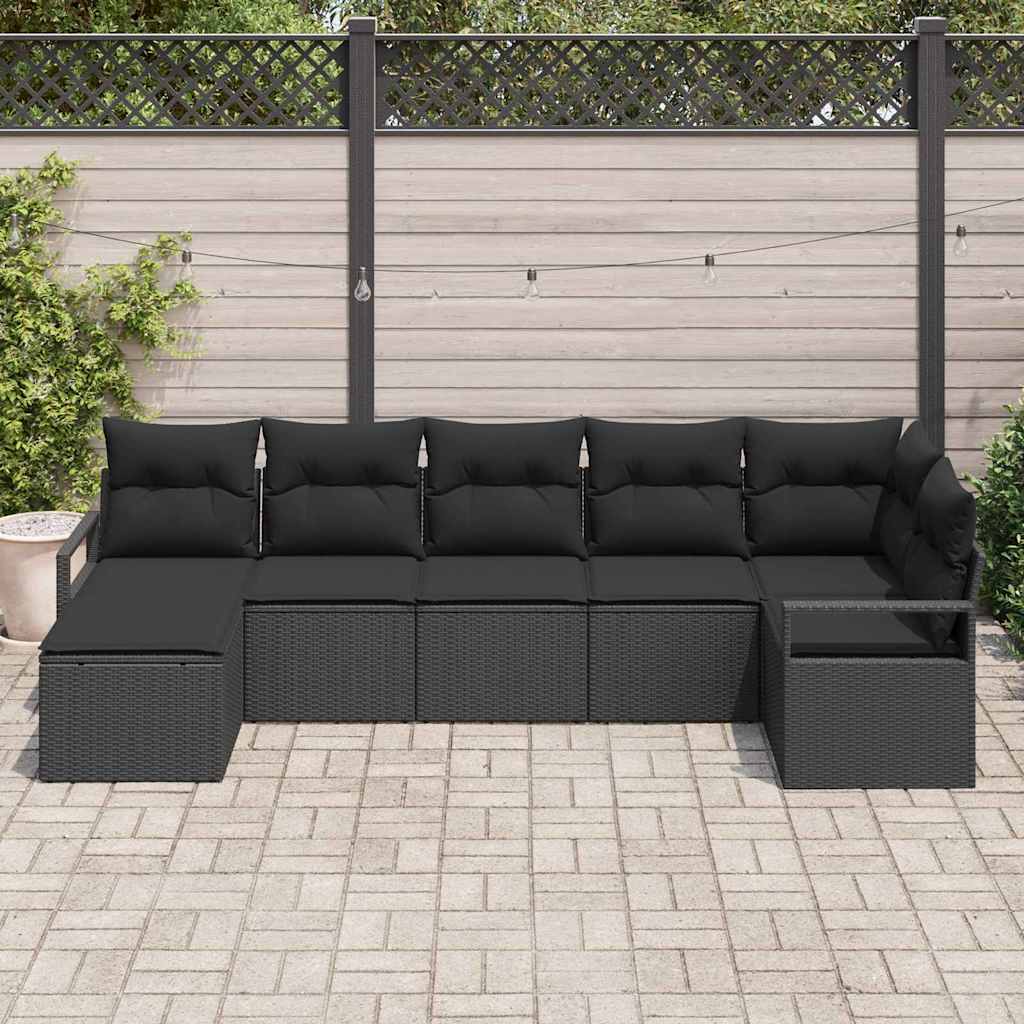 Sofa Sæt med pude med opbevaring 7 pcs Sort polyrattan