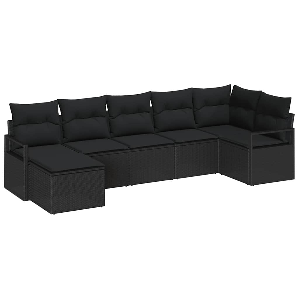 Sofa Sæt med pude med opbevaring 7 pcs Sort polyrattan