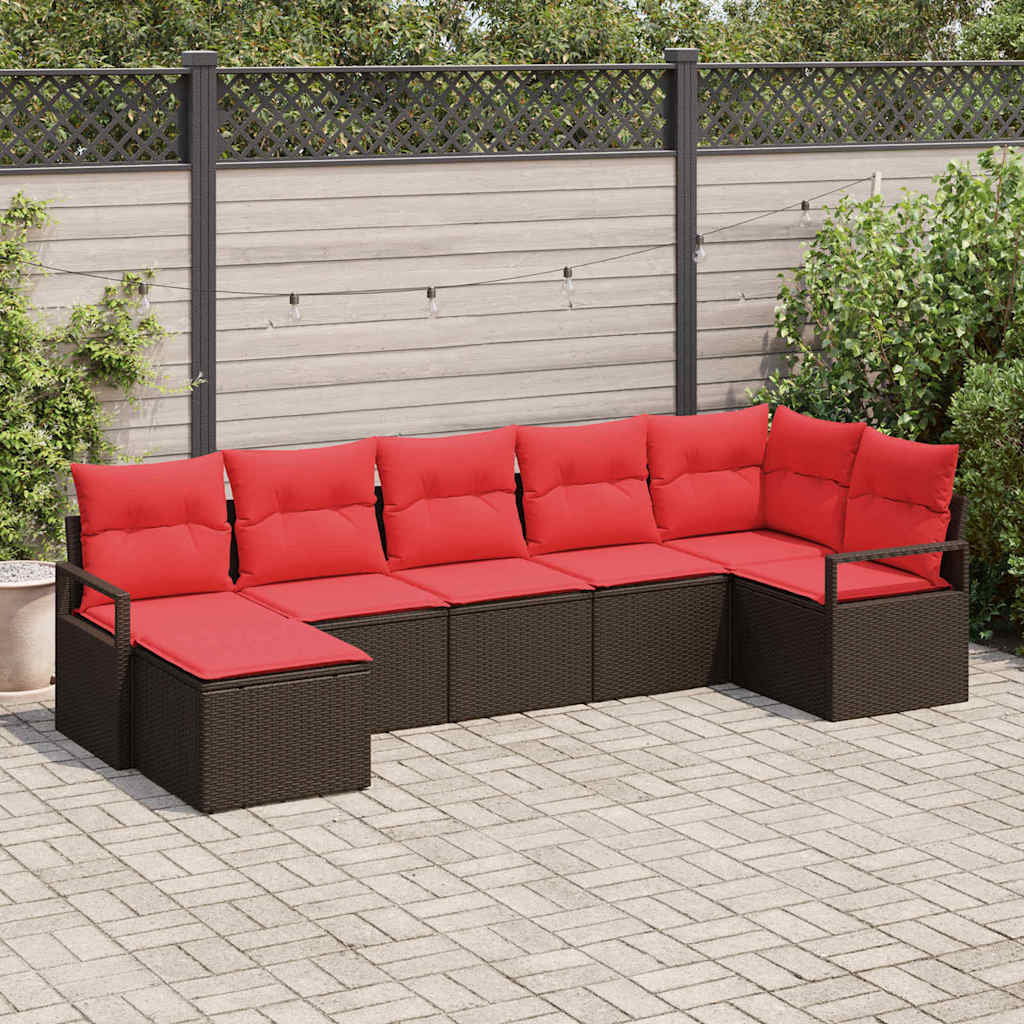Sofa Sæt med pude med opbevaring 7 pcs Brun og Rød polyrattan