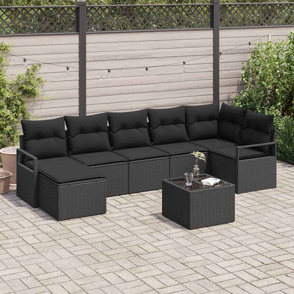 Sofa Sæt med pude med opbevaring 8 pcs Sort polyrattan