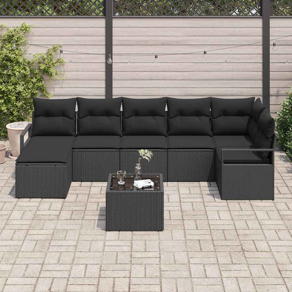 Sofa Sæt med pude med opbevaring 8 pcs Sort polyrattan