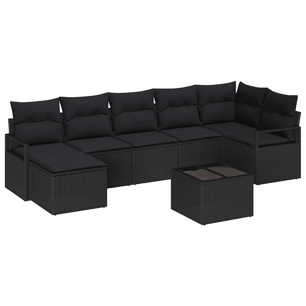 Sofa Sæt med pude med opbevaring 8 pcs Sort polyrattan