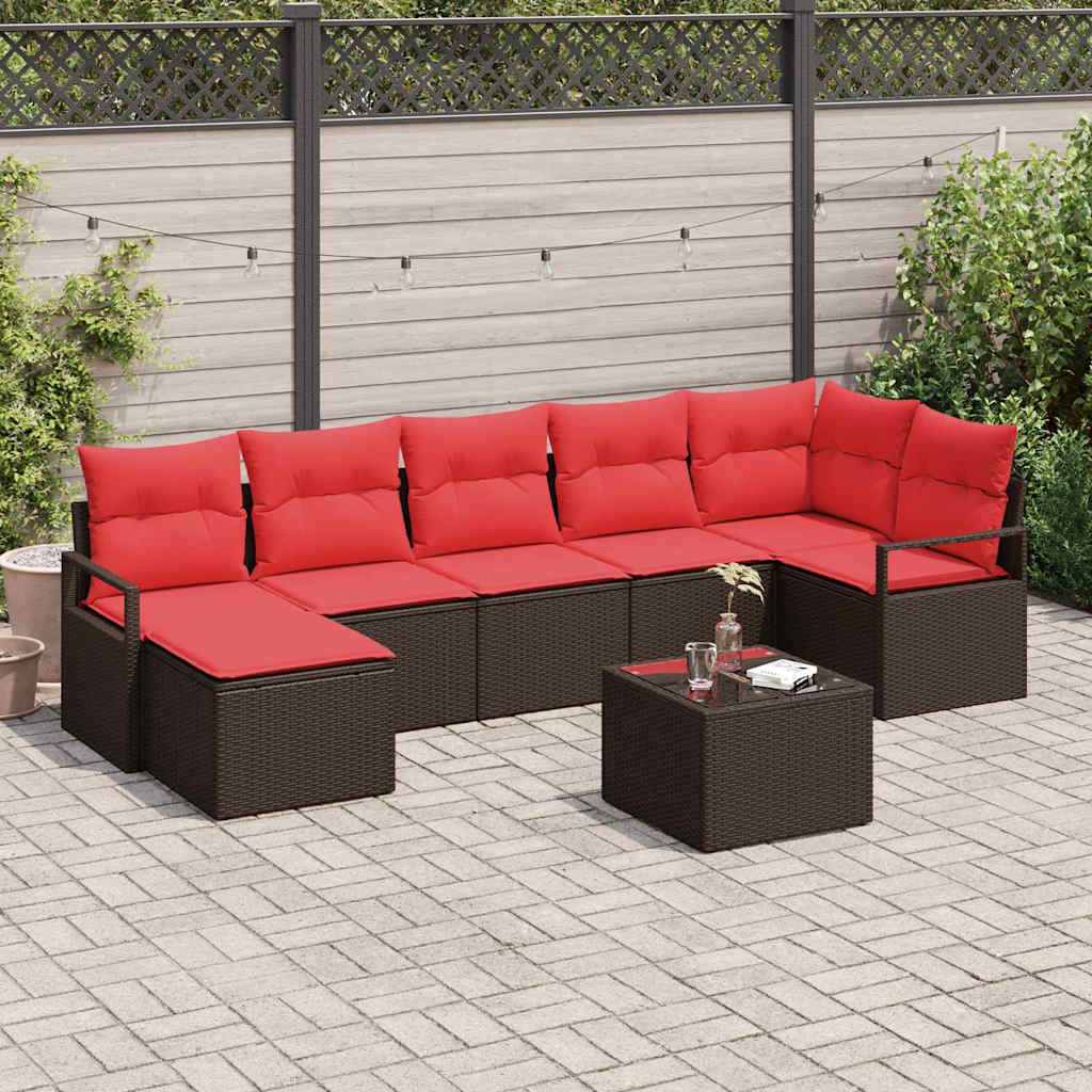 Sofa Sæt med pude med opbevaring 8 pcs Brun og Rød polyrattan