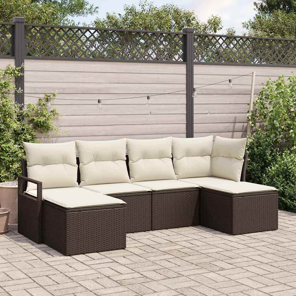 Sofa Sæt med pude med opbevaring 6 pcs Brun og Creme polyrattan