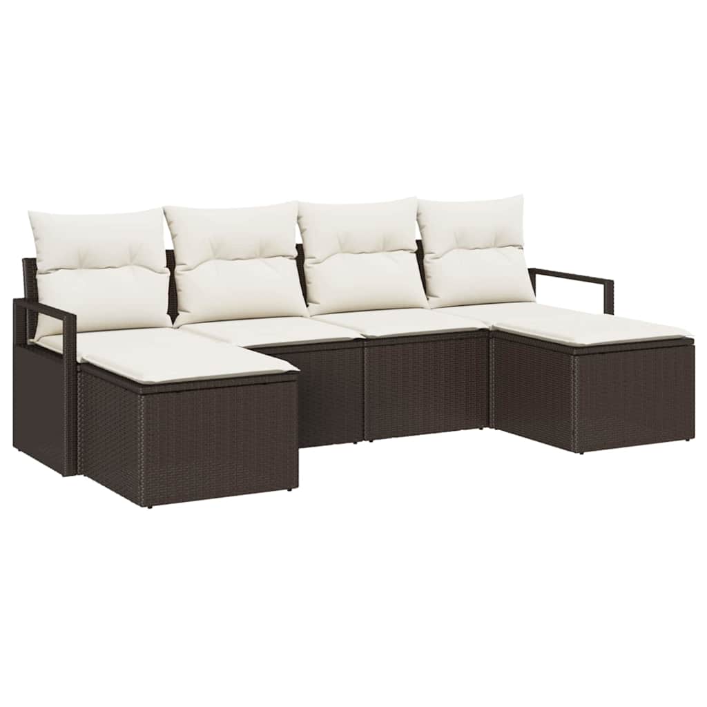 Sofa Sæt med pude med opbevaring 6 pcs Brun og Creme polyrattan