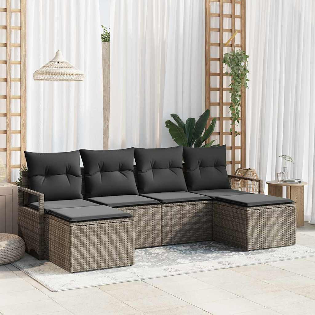Sofa Sæt med pude med opbevaring 6 pcs Grå polyrattan