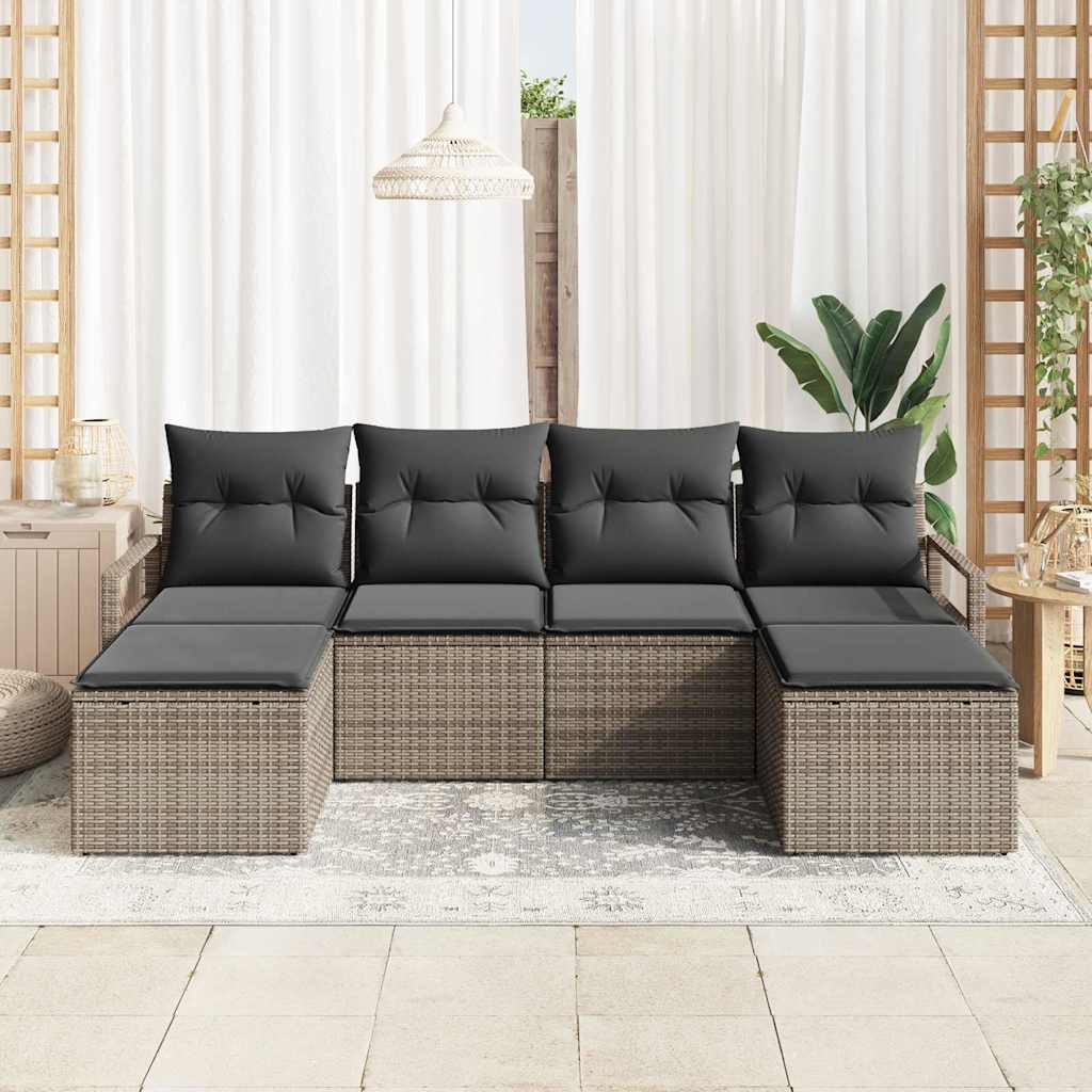 Sofa Sæt med pude med opbevaring 6 pcs Grå polyrattan
