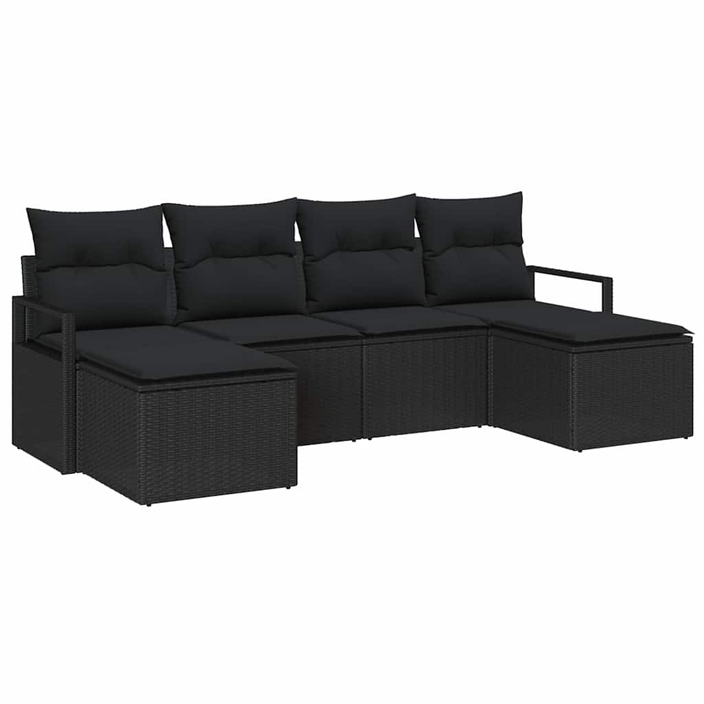 Sofa Sæt med pude med opbevaring 6 pcs Sort polyrattan