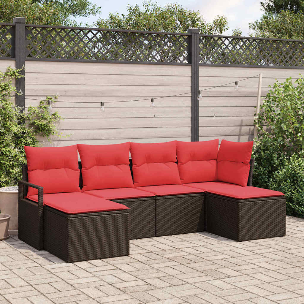 Sofa Sæt med pude med opbevaring 6 pcs Brun og Rød polyrattan