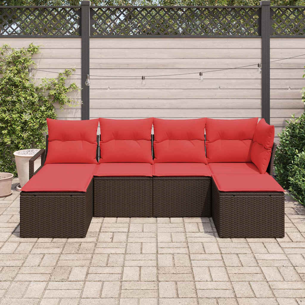 Sofa Sæt med pude med opbevaring 6 pcs Brun og Rød polyrattan
