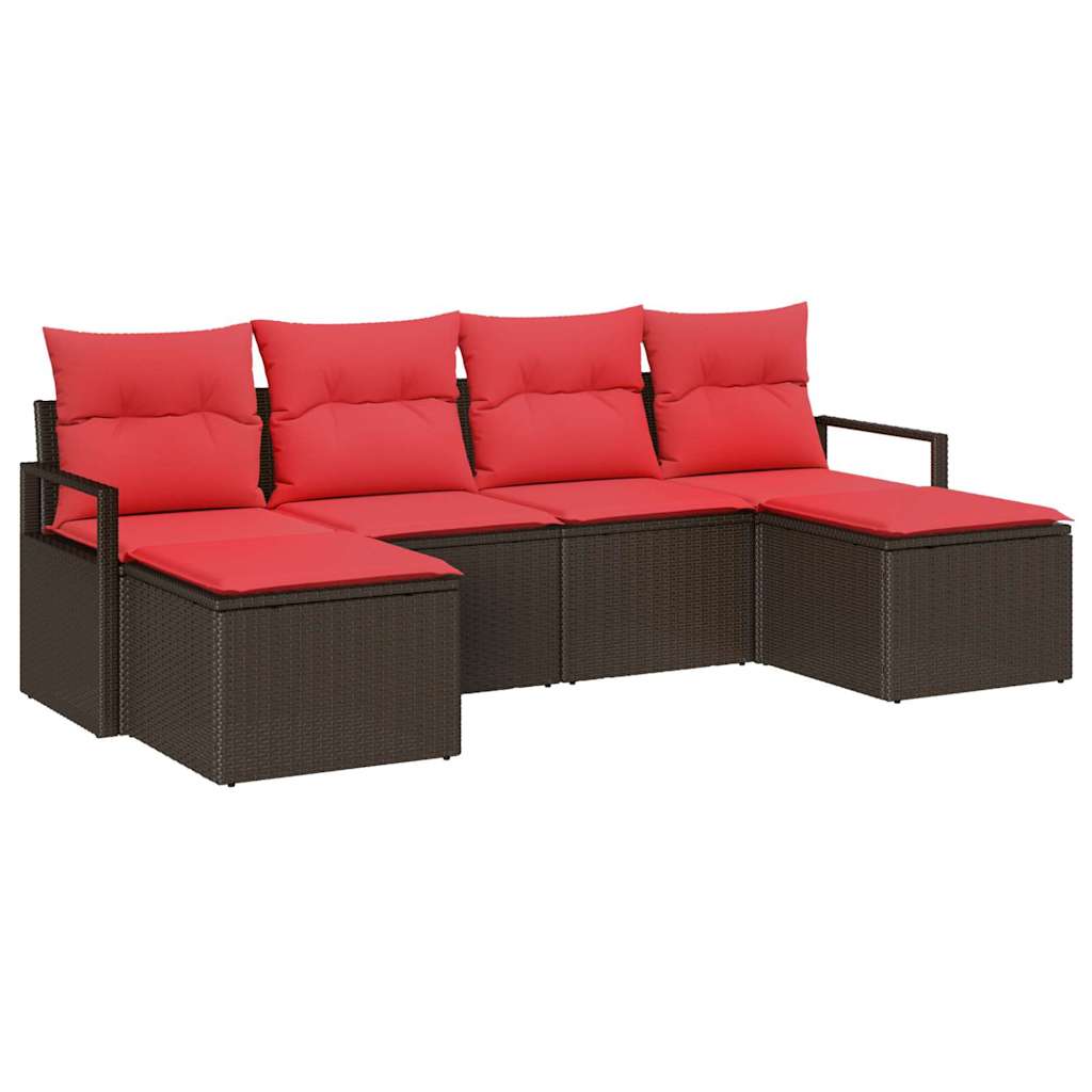 Sofa Sæt med pude med opbevaring 6 pcs Brun og Rød polyrattan