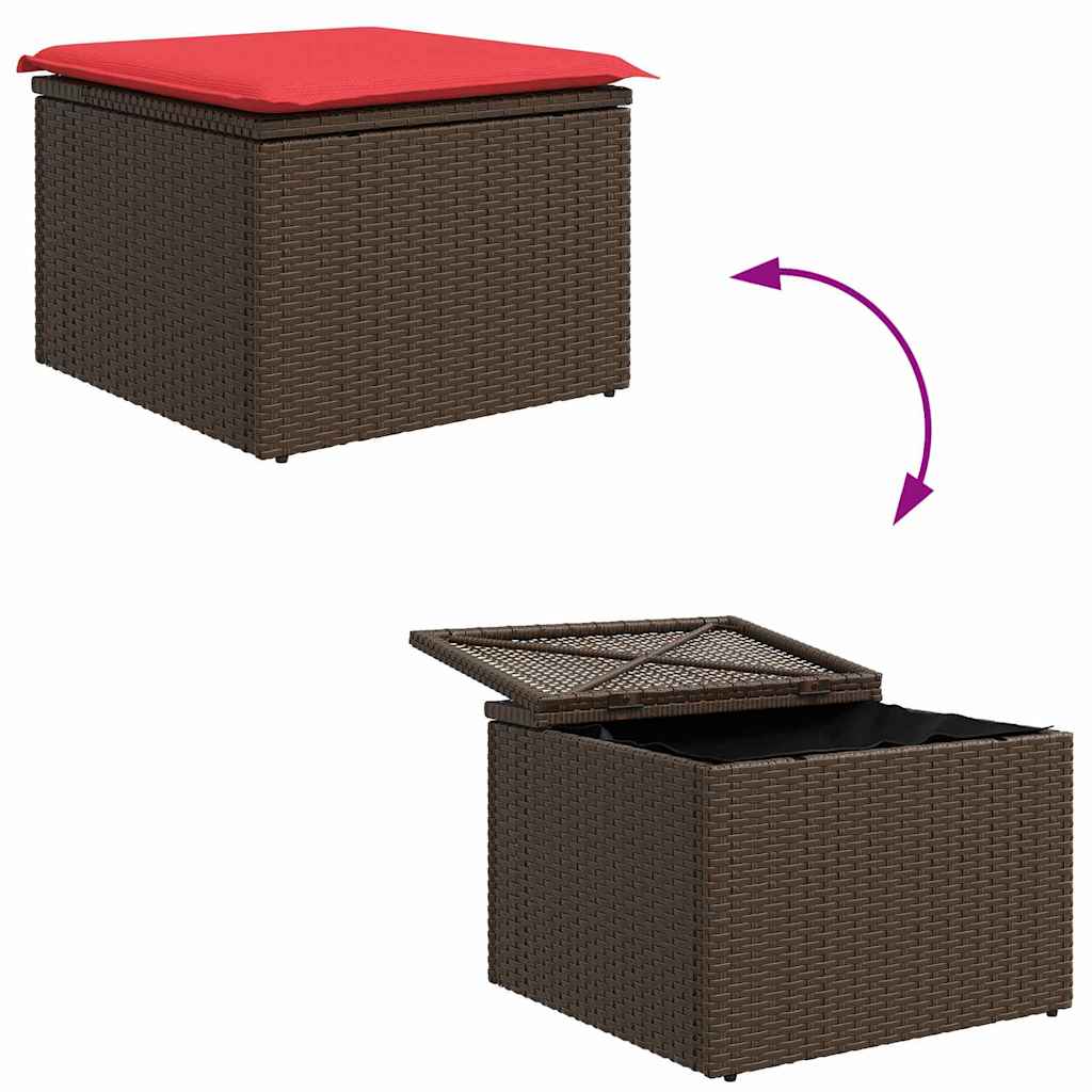 Sofa Sæt med pude med opbevaring 6 pcs Brun og Rød polyrattan