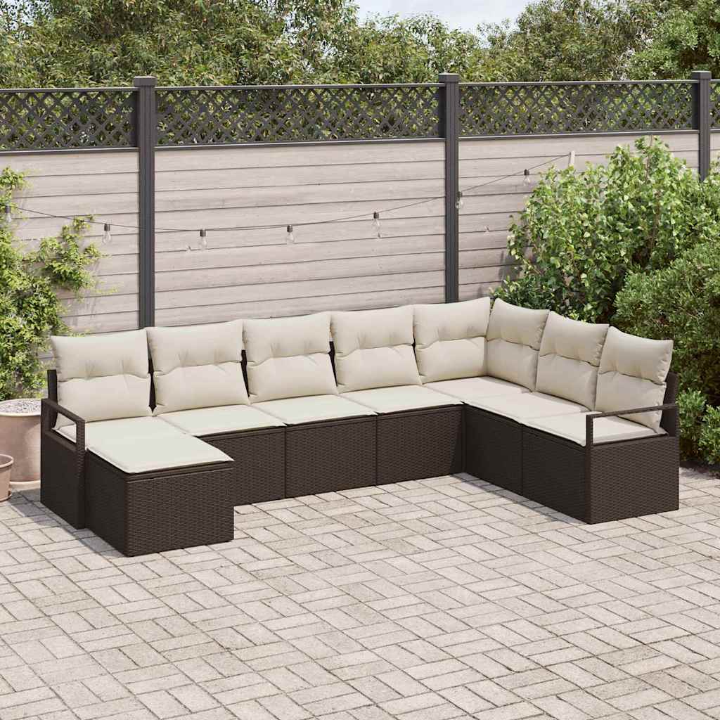 Sofa Sæt med pude med opbevaring 8 pcs Brun og Creme polyrattan