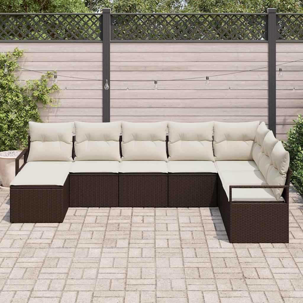 Sofa Sæt med pude med opbevaring 8 pcs Brun og Creme polyrattan