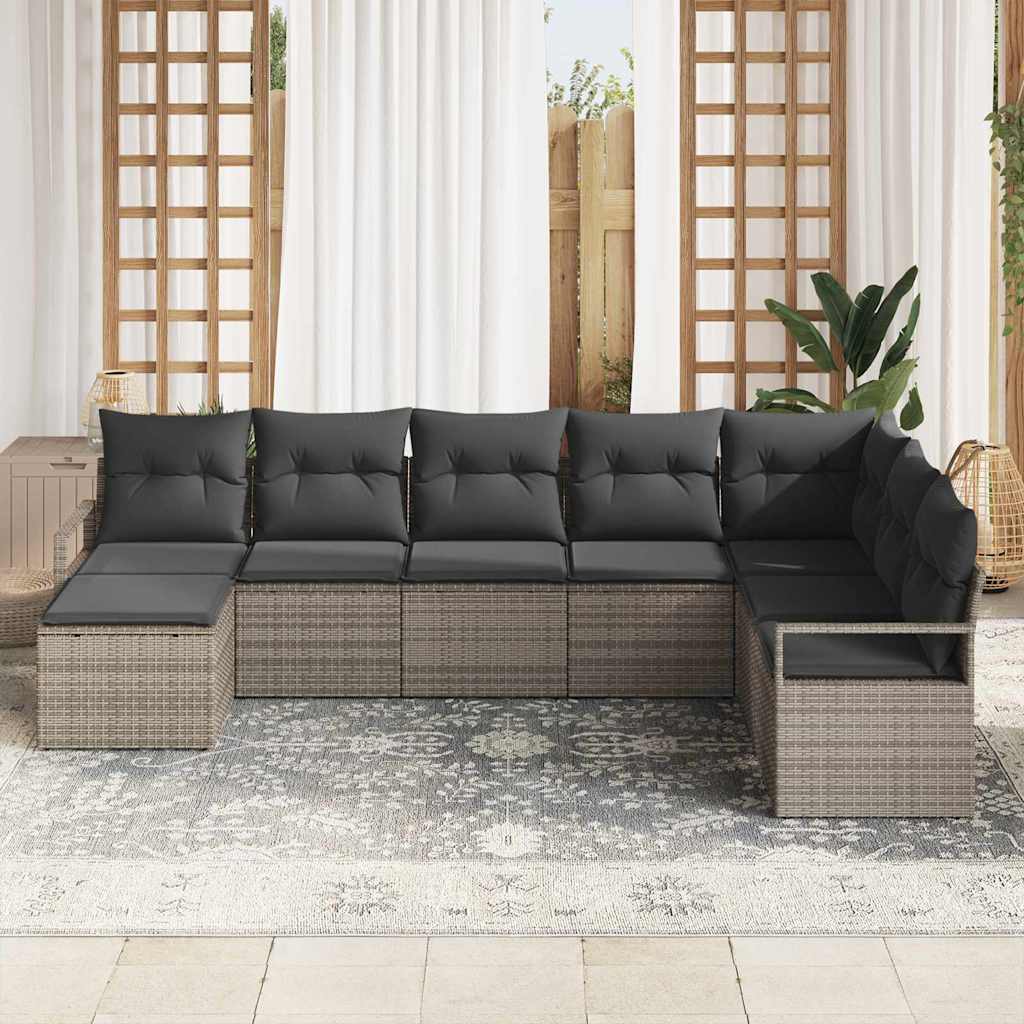Sofa Sæt med pude med opbevaring 8 pcs Grå polyrattan