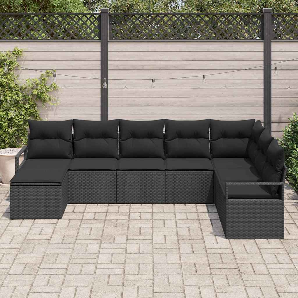 Sofa Sæt med pude med opbevaring 8 pcs Sort polyrattan