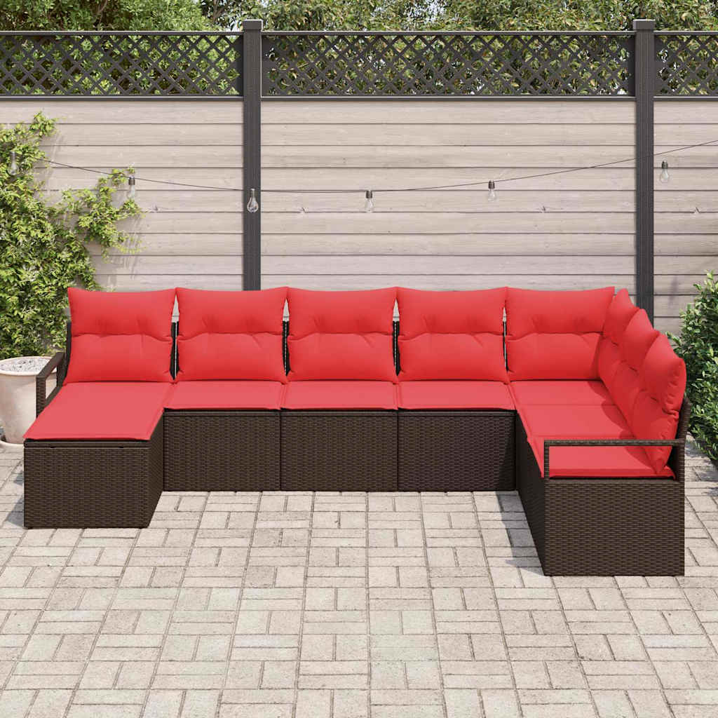 Sofa Sæt med pude med opbevaring 8 pcs Brun og Rød polyrattan