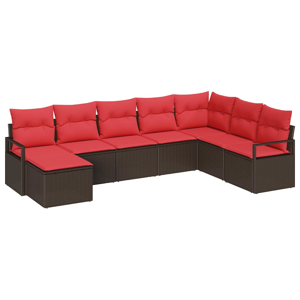 Sofa Sæt med pude med opbevaring 8 pcs Brun og Rød polyrattan
