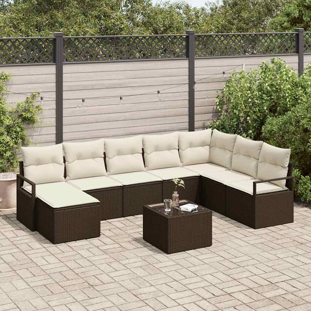 Sofa Sæt med pude med opbevaring 9 pcs Brun og Creme polyrattan