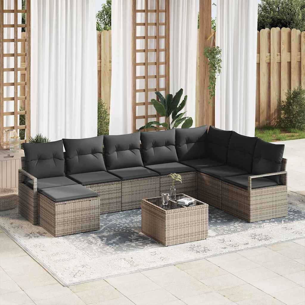 Sofa Sæt med pude med opbevaring 9 pcs Lysegrå polyrattan