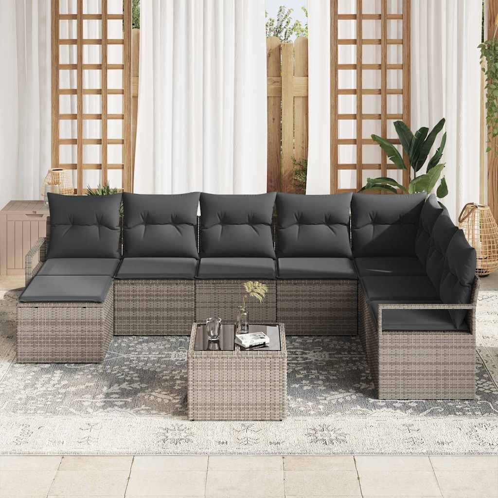 Sofa Sæt med pude med opbevaring 9 pcs Lysegrå polyrattan