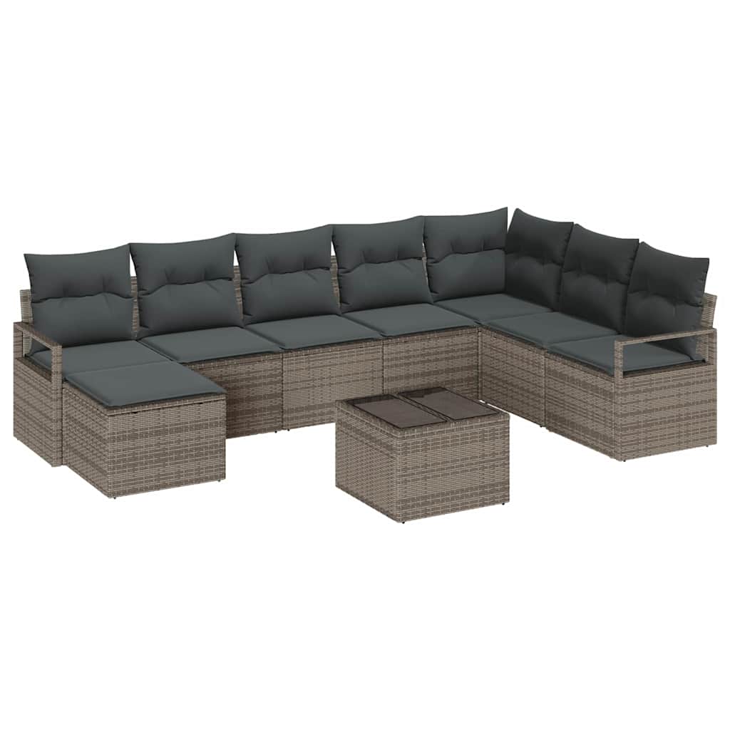 Sofa Sæt med pude med opbevaring 9 pcs Lysegrå polyrattan