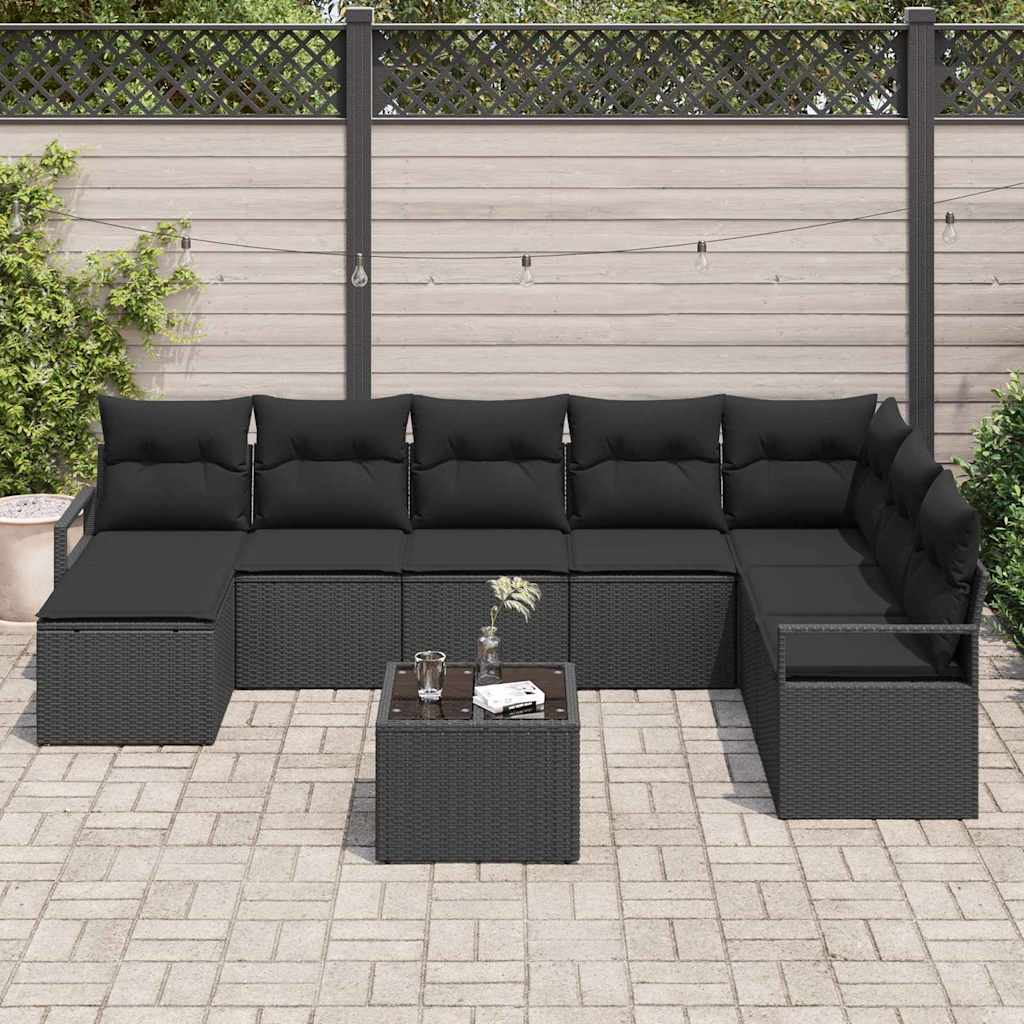 Sofa Sæt med pude med opbevaring 9 pcs Sort polyrattan