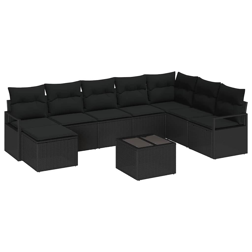 Sofa Sæt med pude med opbevaring 9 pcs Sort polyrattan