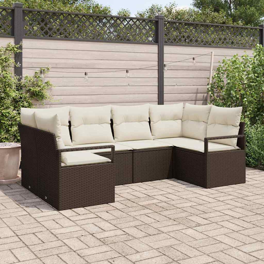 Havesofa Sæt med pude 6 pcs Brun og hvid polyrattan