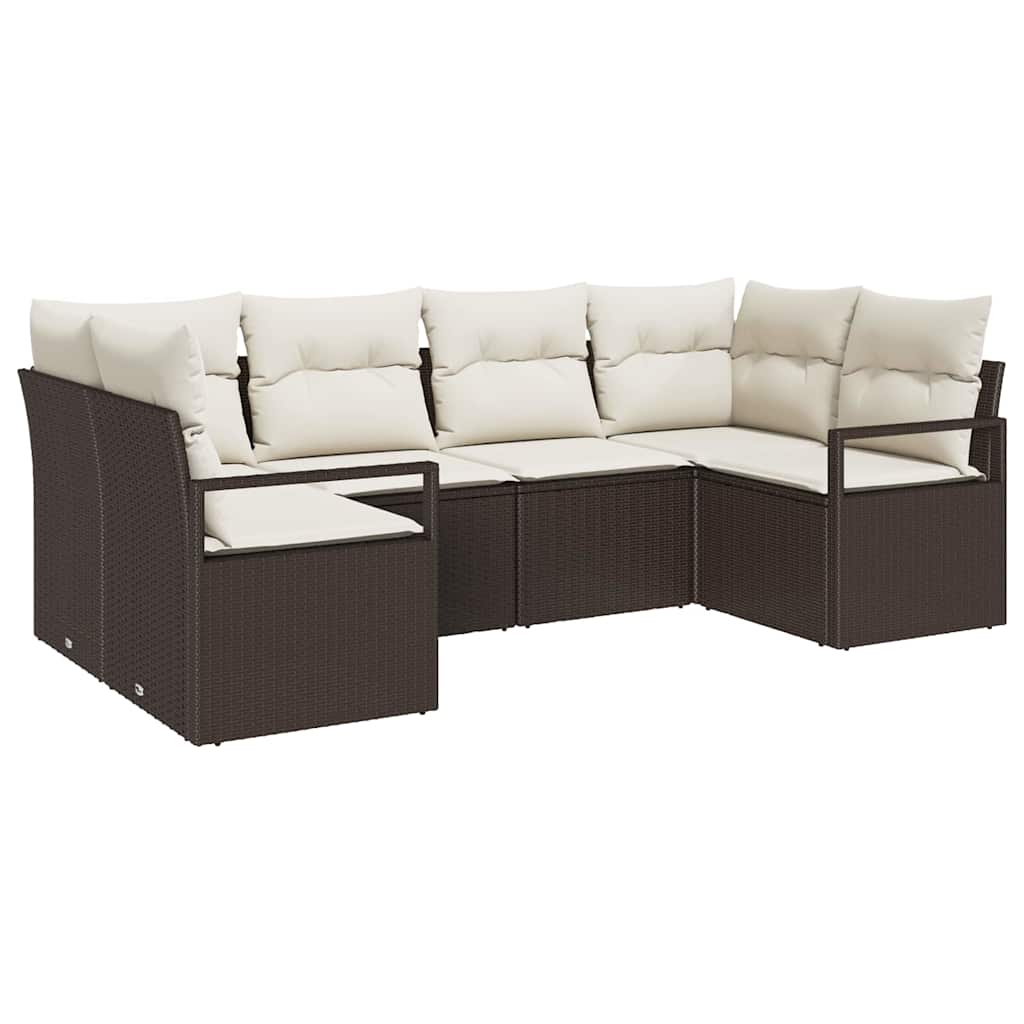 Havesofa Sæt med pude 6 pcs Brun og hvid polyrattan