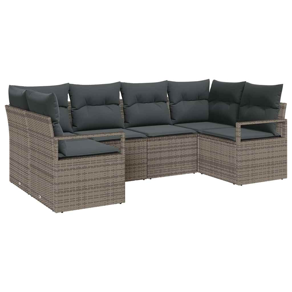 Havesofa Sæt med pude med opbevaring 6 pcs Grå polyrattan