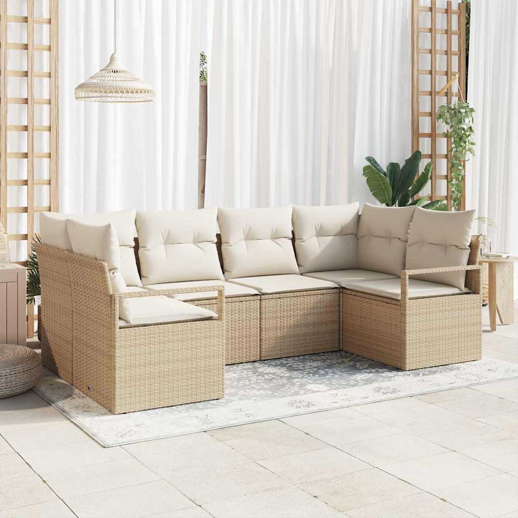 Havesofa Sæt med pude 6 pcs Beige og hvid polyrattan