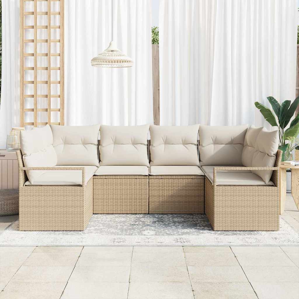 Havesofa Sæt med pude 6 pcs Beige og hvid polyrattan