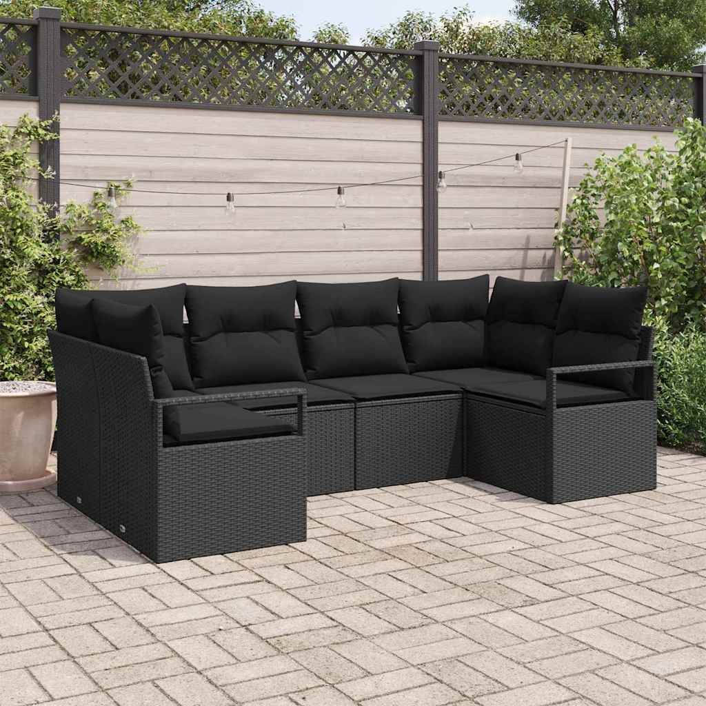 Havesofa Sæt med pude med opbevaring 6 pcs Sort polyrattan