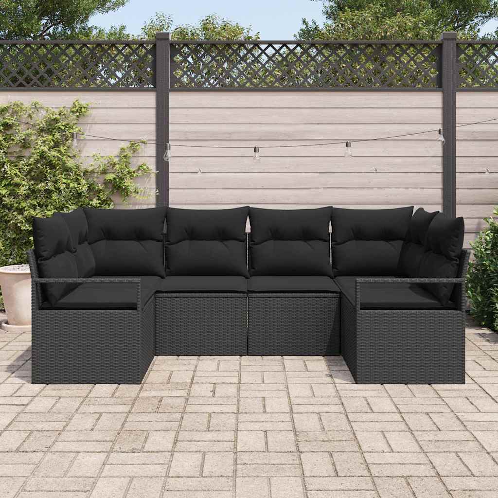 Havesofa Sæt med pude med opbevaring 6 pcs Sort polyrattan