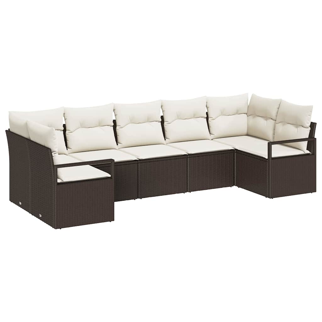 Havesofa Sæt med pude 7 pcs Brun og hvid polyrattan