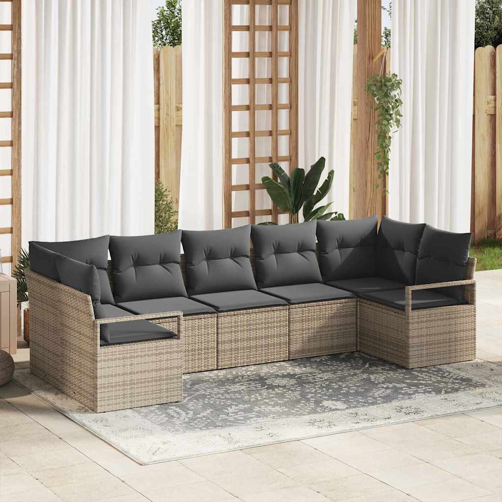 Havesofa Sæt med pude med opbevaring 7 pcs Grå polyrattan