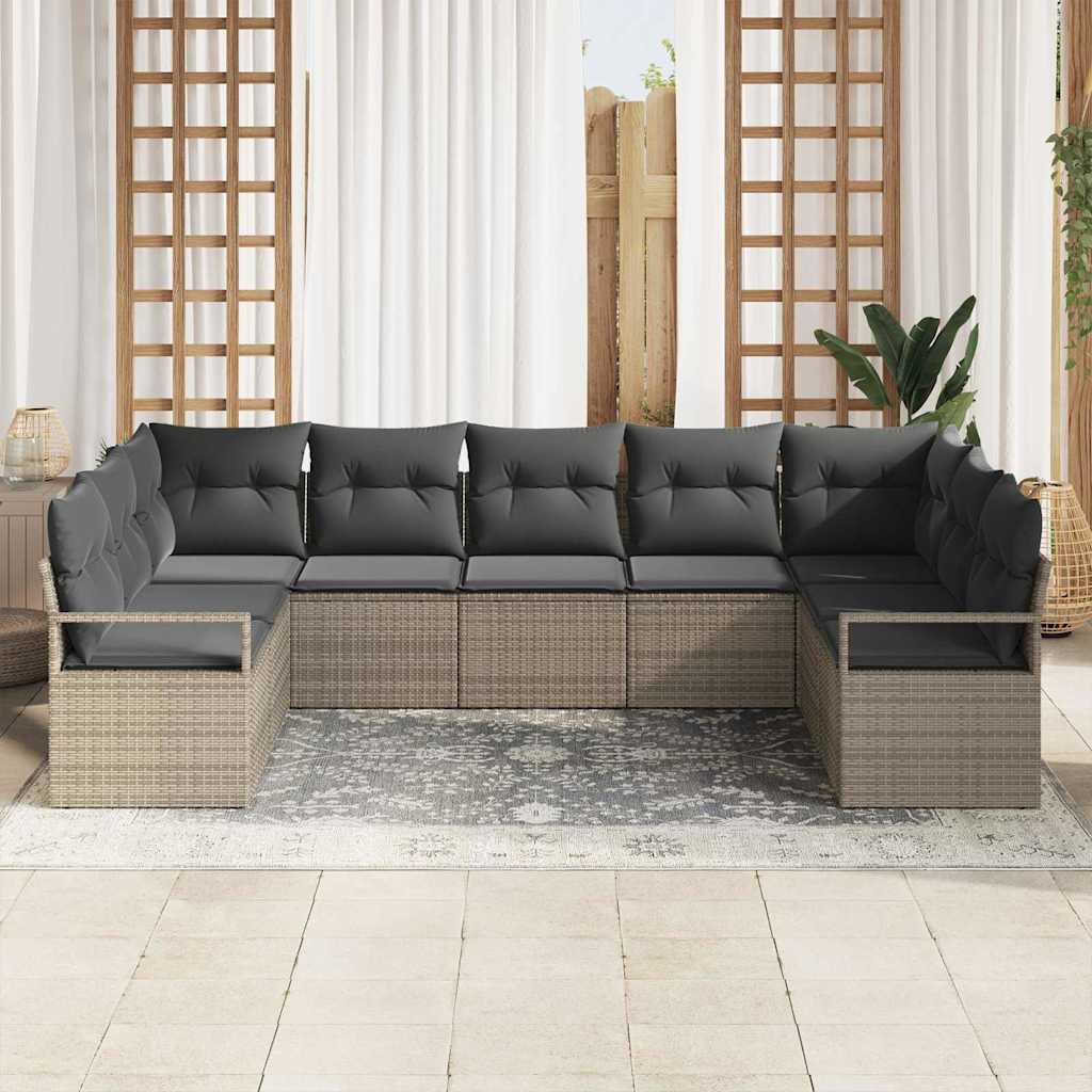 Havesofa Sæt med pude med opbevaring 7 pcs Grå polyrattan