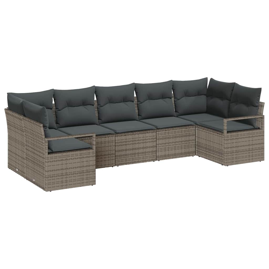 Havesofa Sæt med pude med opbevaring 7 pcs Grå polyrattan