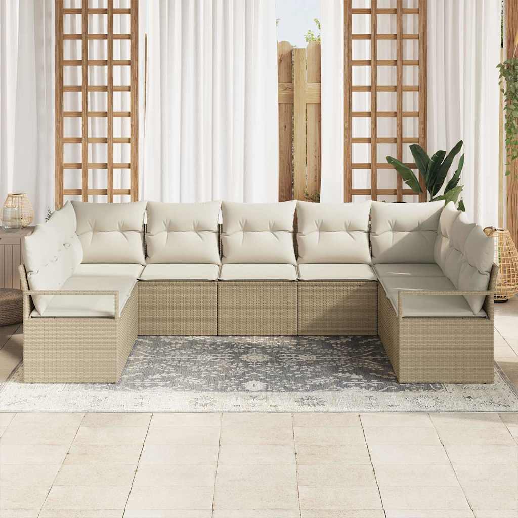 Havesofa Sæt med pude 7 pcs Beige og hvid polyrattan
